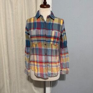 Mimi Chica Flannel Shirt Button Up Long Sleeve Plaid Colorful Casual Top Size XS